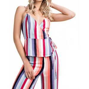 NEW HONEY PUNCH luna striped wrap top in dark multi